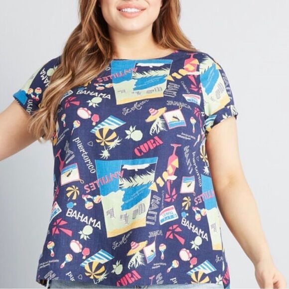 ModCloth Linen Multicolored Island Tropical Shirt - Picture 1 of 6